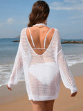 Backless Boat Neck Long Sleeve Cover Up - Trendsi