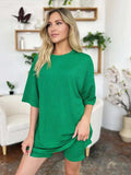 Double Take Full Size Texture Round Neck Drop Shoulder T-Shirt and Shorts Set - Trendsi - Flyclothing LLC