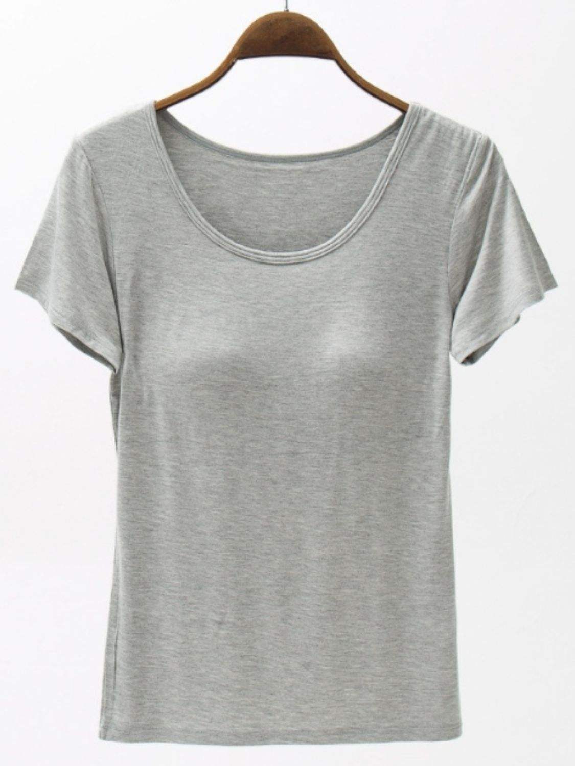 Round Neck Modal T-Shirt with Bra - Trendsi - Flyclothing LLC