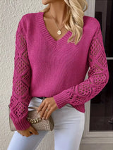 V-Neck Hollow-Out Sleeve Knit Sweater - Trendsi - Flyclothing LLC