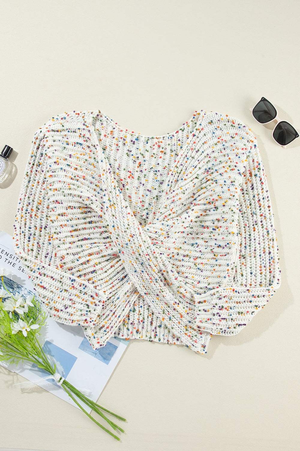 Twisted Confetti Boat Neck Sweater - Trendsi - Flyclothing LLC
