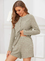 Ribbed Round Neck Top and Shorts Set - Trendsi - Flyclothing LLC