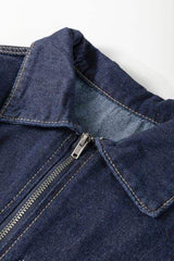 Collared Neck Half Zip Denim Dress - Trendsi - Flyclothing LLC