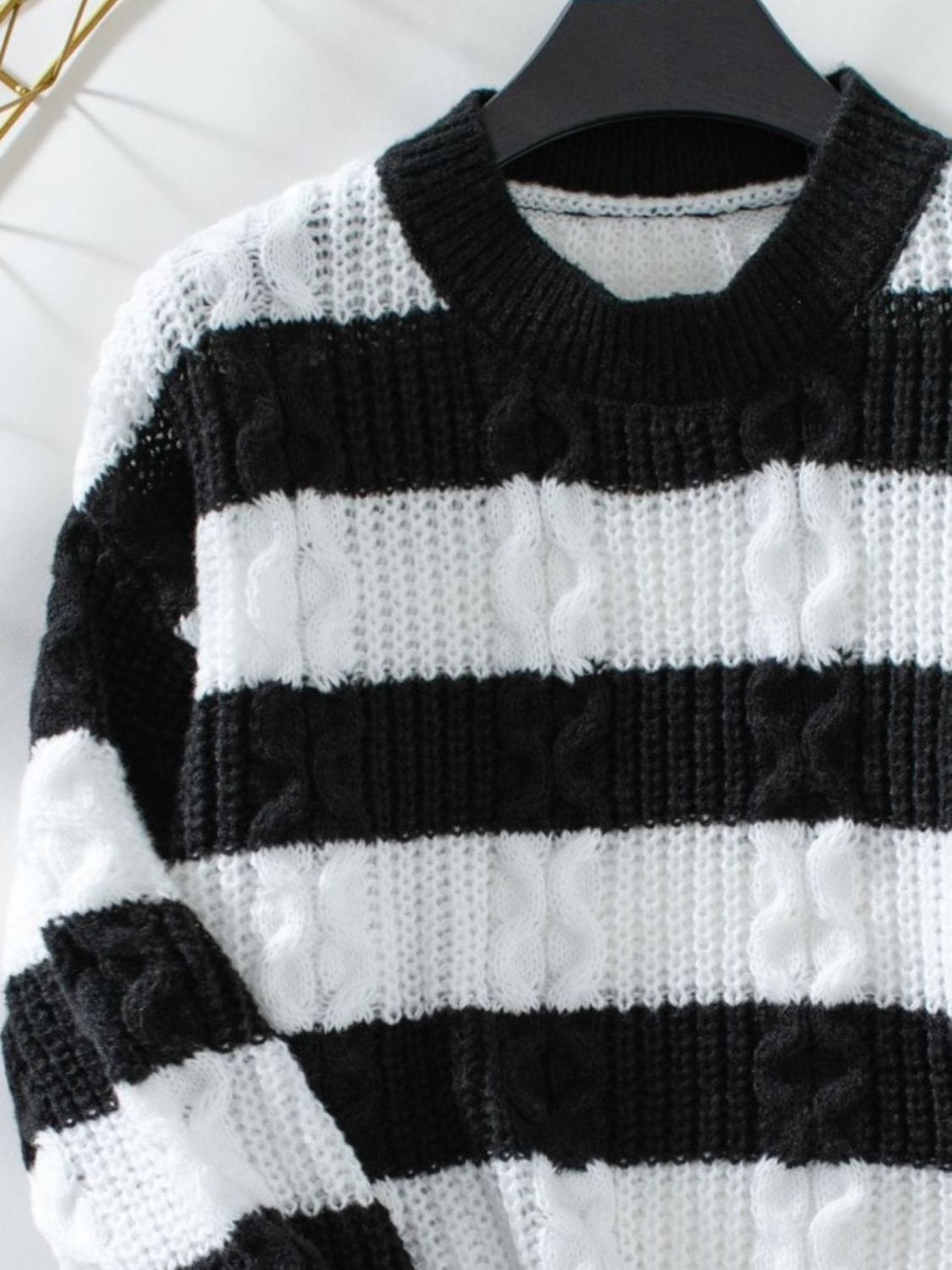 Striped Round Neck Long Sleeve Sweater - Trendsi