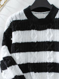 Striped Round Neck Long Sleeve Sweater - Trendsi