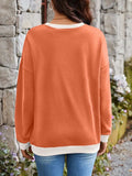 Contrast Round Neck Long Sleeve Sweatshirt - Trendsi - Flyclothing LLC