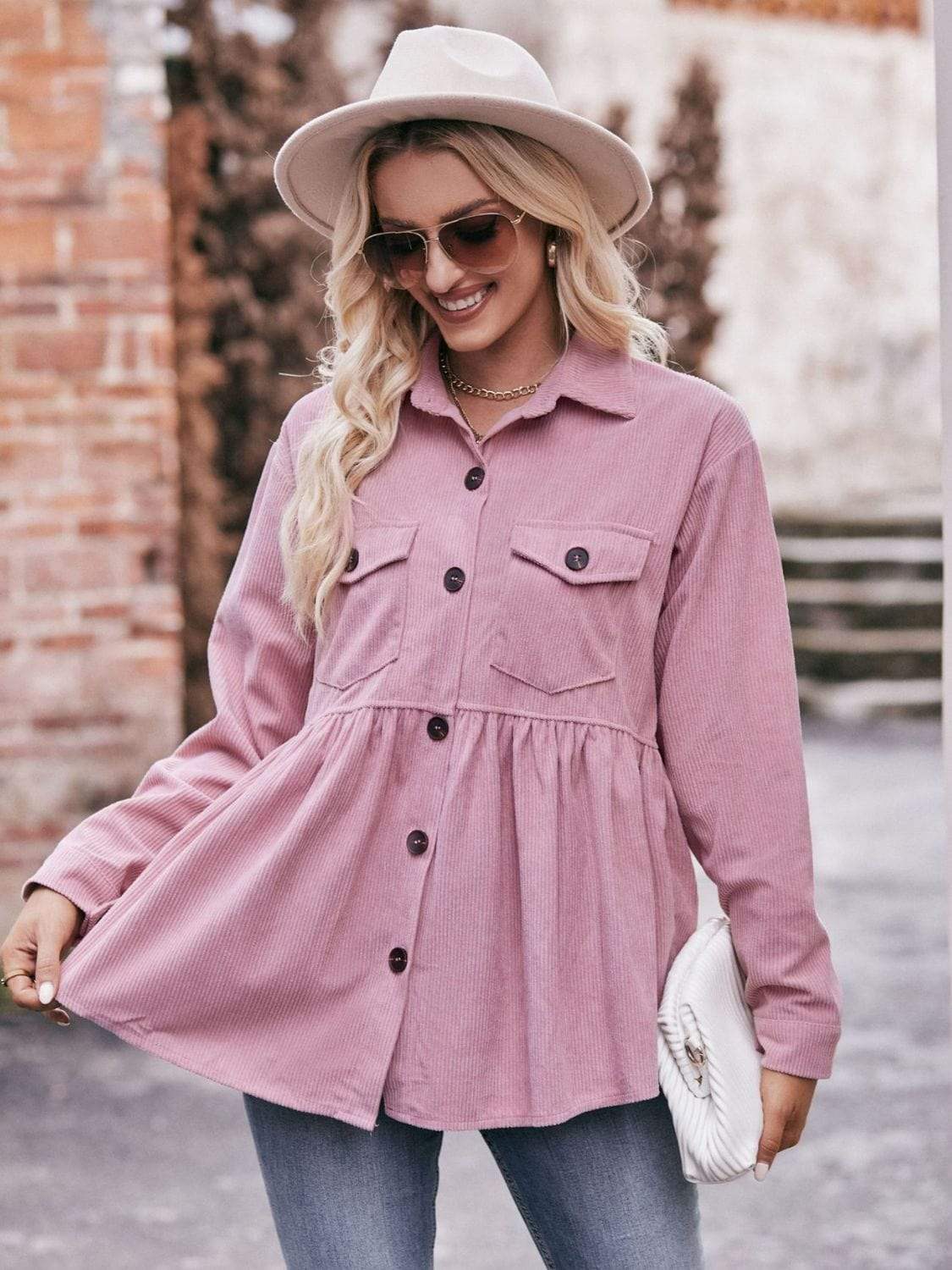 Mandy Collared Neck Long Sleeve Shirt - Trendsi - Flyclothing LLC