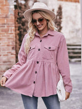Mandy Collared Neck Long Sleeve Shirt - Trendsi - Flyclothing LLC