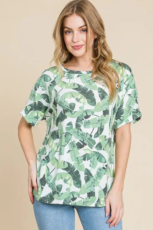 BOMBOM Lightweight Printed Round Neck Short Sleeve T-Shirt - Trendsi - Flyclothing LLC