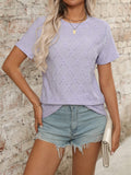 Eyelet Round Neck Short Sleeve Top - Trendsi