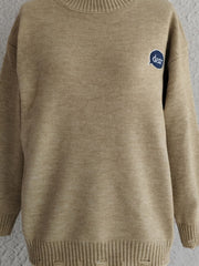 Embroidered Round Neck Dropped Shoulder Sweater - Trendsi