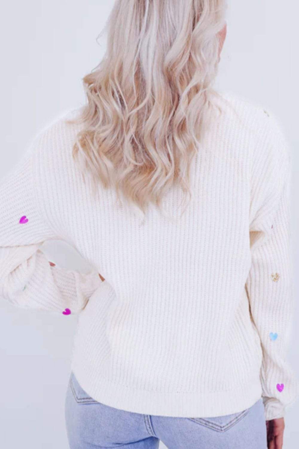 Heart Sequin Round Neck Long Sleeve Sweater - Trendsi - Flyclothing LLC