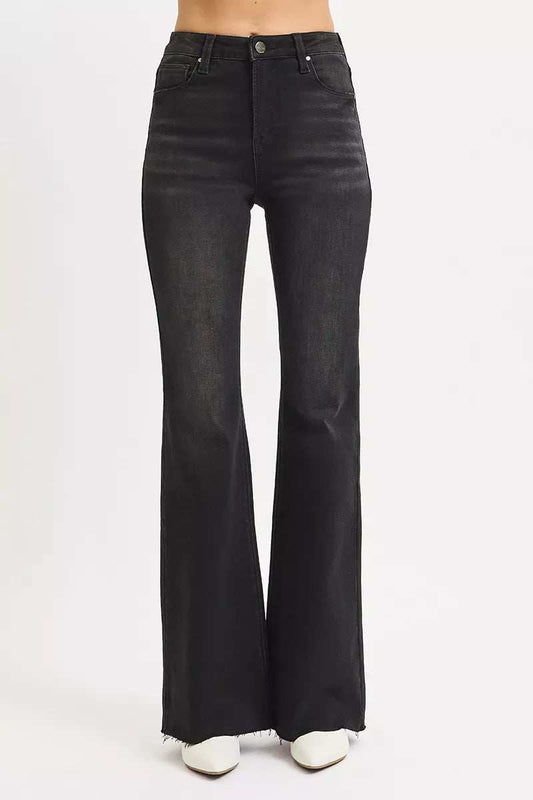 RISEN Full Size High Rise Flare Raw Cut Hem Jeans Plus Size - Trendsi - Flyclothing LLC