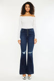 Kancan Button Fly High Rise Distressed Flare Jeans - Trendsi