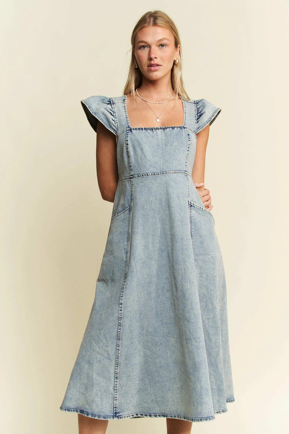 Jade By Jane Full Size Ruffled Denim Midi Dress Plus Size - Trendsi - Flyclothing LLC