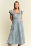 Jade By Jane Full Size Ruffled Denim Midi Dress Plus Size - Trendsi