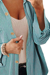 Striped Collared Neck Long Sleeve Shirt - Trendsi - Flyclothing LLC