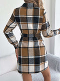 Plaid Button Front Tie Waist Shirt Dress - Trendsi - Flyclothing LLC