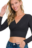 Zenana Ribbed Surplus Waist Band Long Sleeve Top - Trendsi