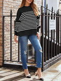 Striped Round Neck Long Sleeve Sweatshirt - Trendsi - Flyclothing LLC