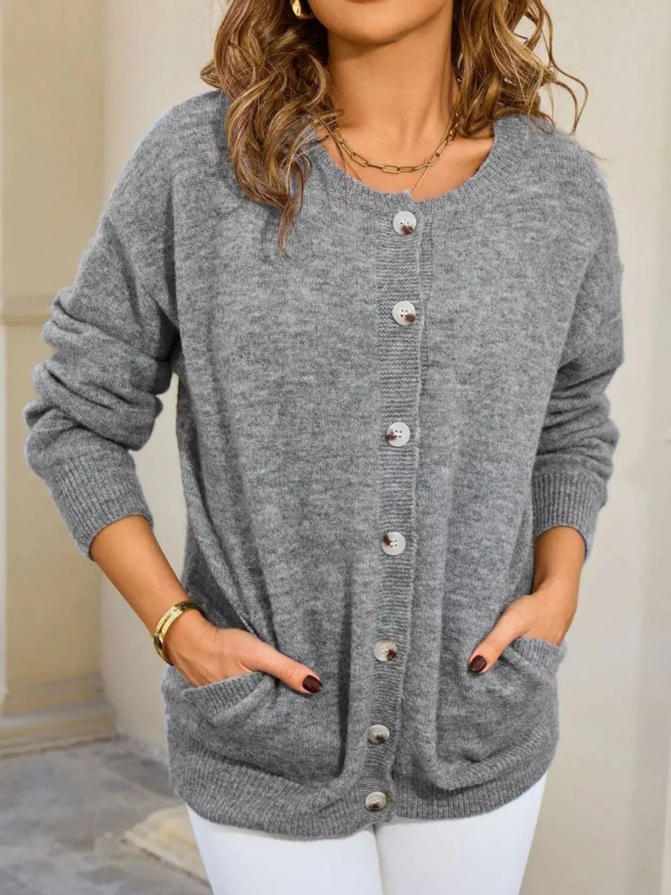 Casual Button-Down Knit Cardigan - Trendsi - Flyclothing LLC