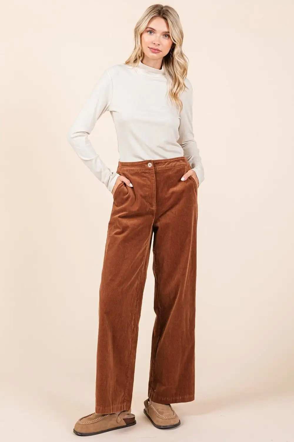 Mittoshop Corduroy Back Elastic Waist Pants - Trendsi - Flyclothing LLC