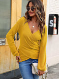 Waffle Knit Surplice Long Sleeve T-Shirt - Trendsi - Flyclothing LLC