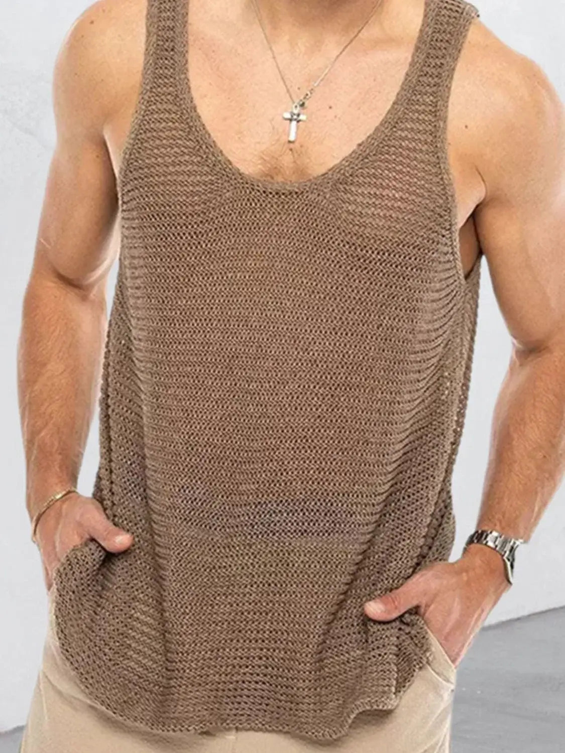 Men's Plus Size Round Neck Wide Strap Tank - Trendsi - Flyclothing LLC
