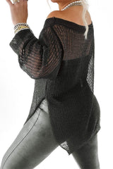Side Slit Long Sleeve Knit Cover Up - Trendsi - Flyclothing LLC