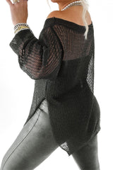 Side Slit Long Sleeve Knit Cover Up - Trendsi