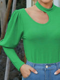 Cutout Mock Neck Long Sleeve T-Shirt - Trendsi - Flyclothing LLC