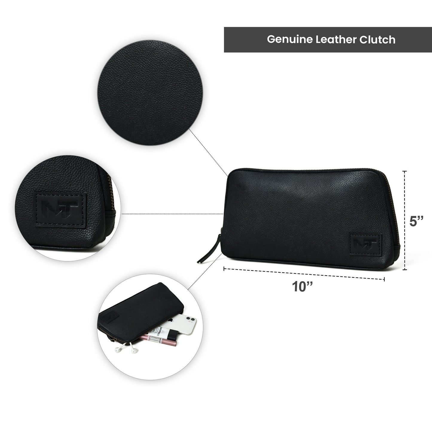 Classic Black Leather Clutch - Classy Leather Bags - Flyclothing LLC