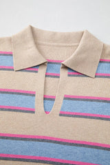 Striped Color Block Johnny Collar Sweater - Trendsi - Flyclothing LLC