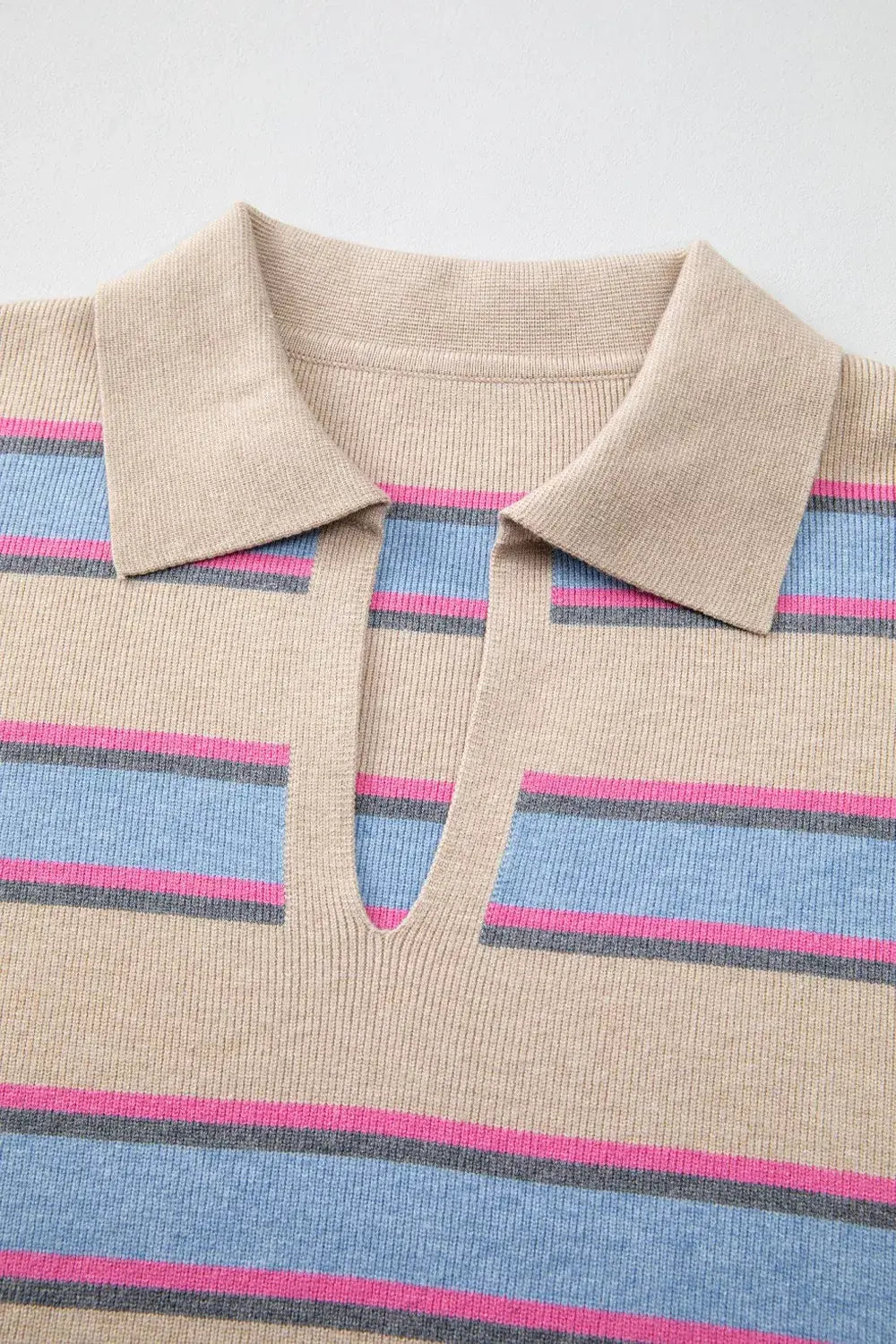 Striped Color Block Johnny Collar Sweater - Trendsi - Flyclothing LLC