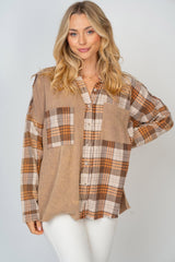 White Birch Full Size Contrast Plaid Button Down Shirt Trendsi