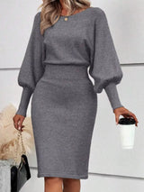 Lantern Sleeve Bodycon Sweater Dress - Trendsi - Flyclothing LLC