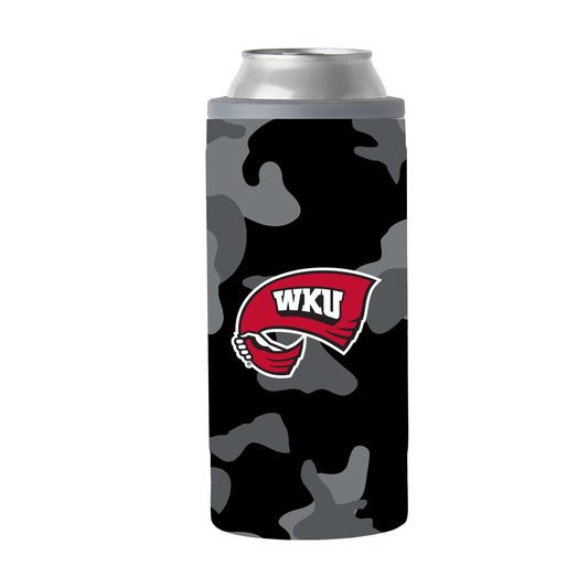 Western Kentucky Black Camo 12oz Slim Can Coolie - Logo Brands - Flyclothing LLC