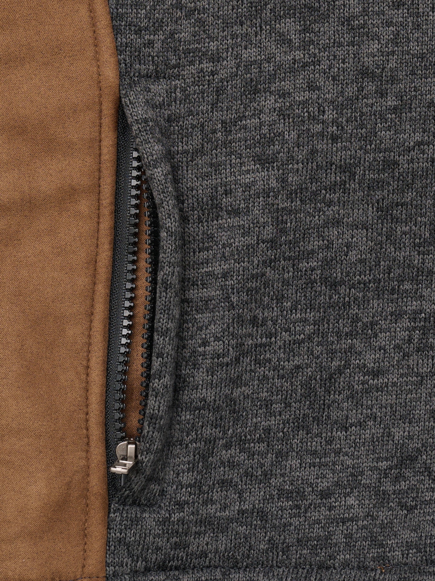 Men's Knit Contrast Full Zip Jacket - Charcoal Gray