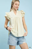 Umgee Ruffled Sleeve Textured Blouse - Trendsi - Flyclothing LLC