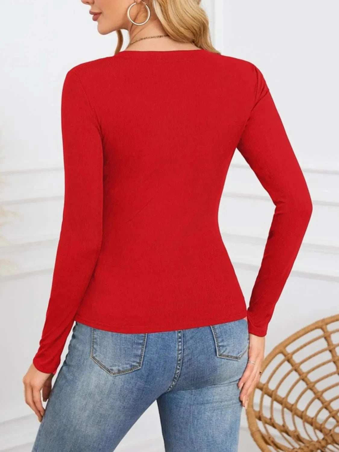 Notched Long Sleeve T-Shirt - Trendsi - Flyclothing LLC
