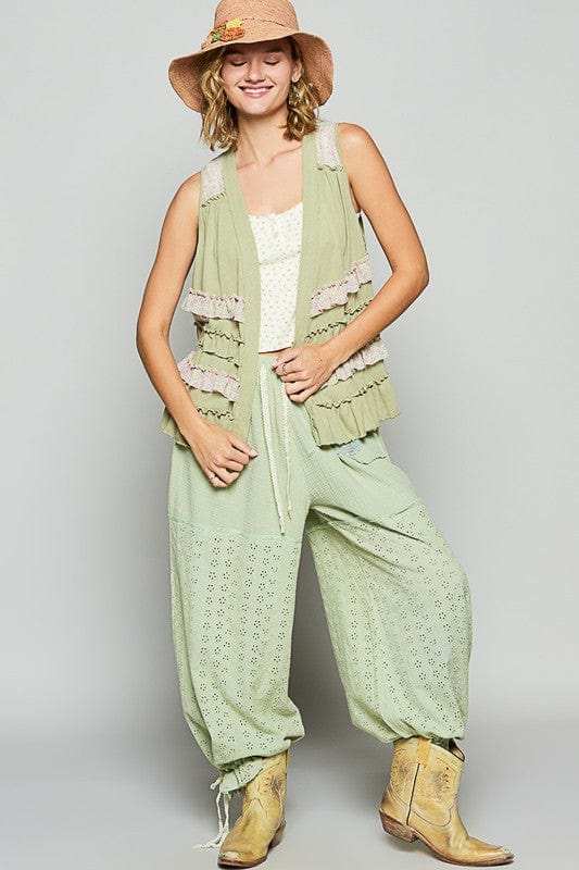 POL Ruffled Open Front Sleeveless Cardigan - Trendsi - Flyclothing LLC