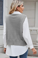 Cable-Knit V-Neck Sweater Vest - Trendsi - Flyclothing LLC