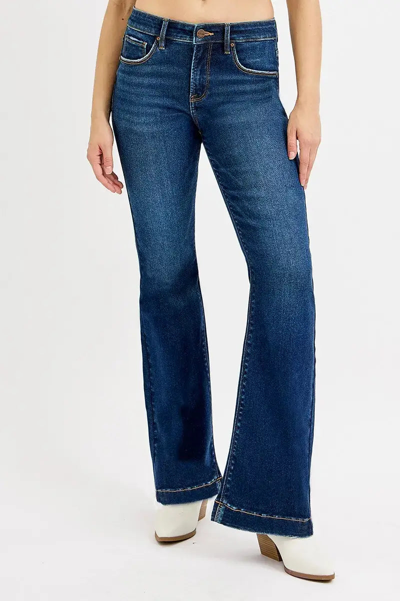 RISEN Full SIze Tummy Control Mid Rise Flare Jeans Plus SIze - Trendsi - Flyclothing LLC