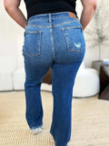 Judy Blue Full Size Mid Rise Distressed Raw Hem Jeans - Trendsi - Flyclothing LLC