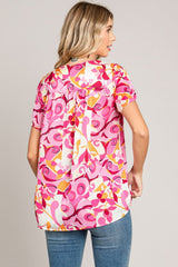 Cotton Bleu by Nu Label Abstract Print Short Sleeve Top - Trendsi