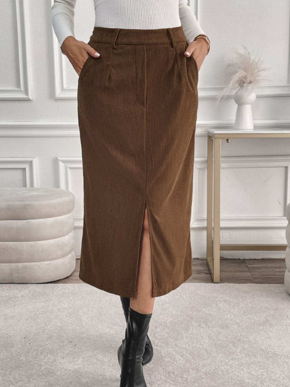 Perfee Slit Midi Skirt with Pockets - Trendsi - Flyclothing LLC