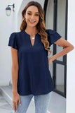 Ruffled Notched Short Sleeve Blouse - Trendsi - Flyclothing LLC