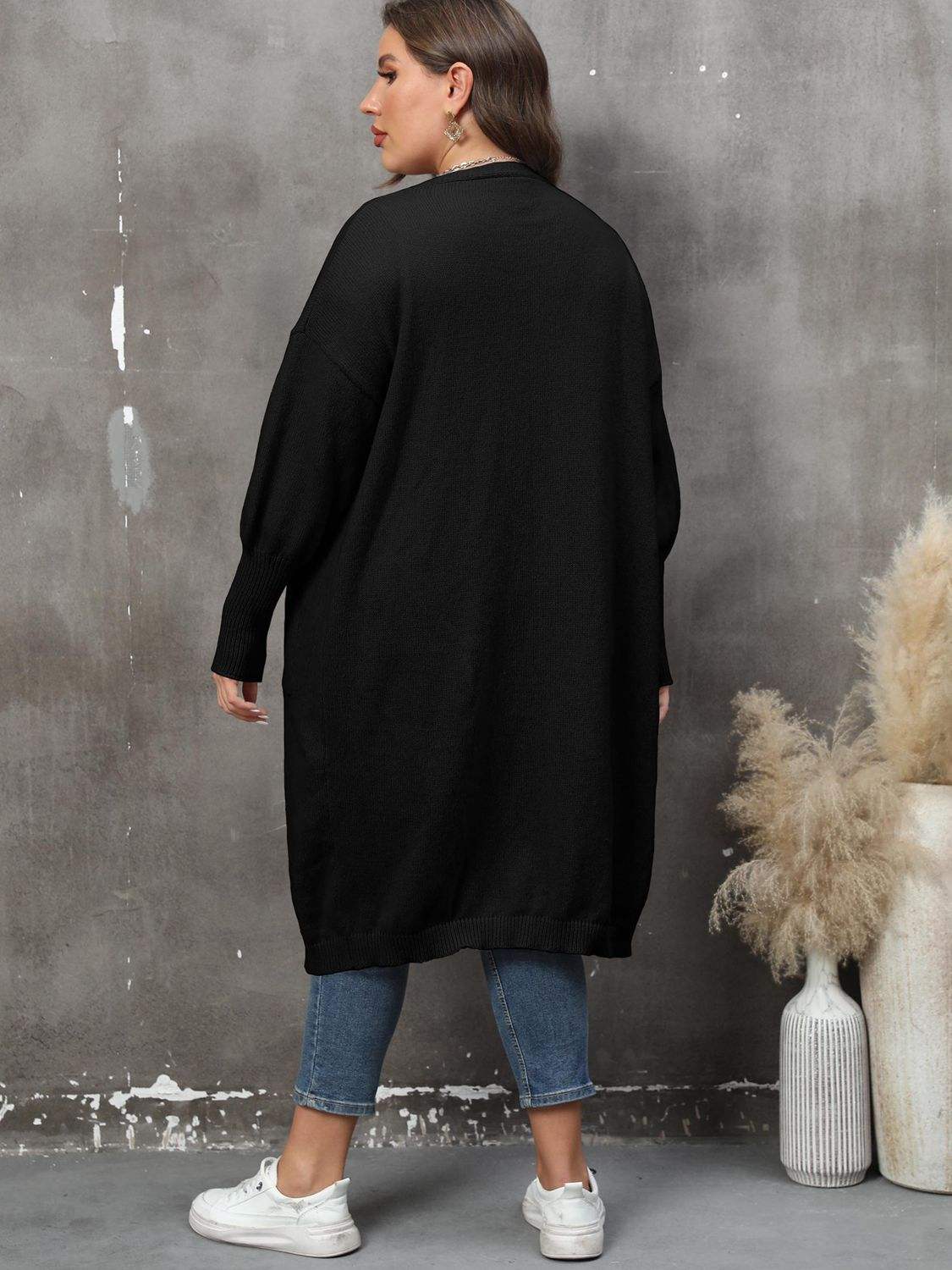 Plus Size Long Sleeve Pocketed Cardigan - Trendsi - Flyclothing LLC