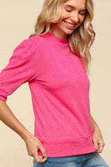 Haptics Tied Back Mock Neck Half Sleeve Knit Top - Trendsi