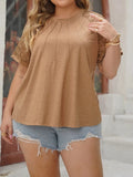 Plus Size Lace Round Neck Short Sleeve T-Shirt - Trendsi
